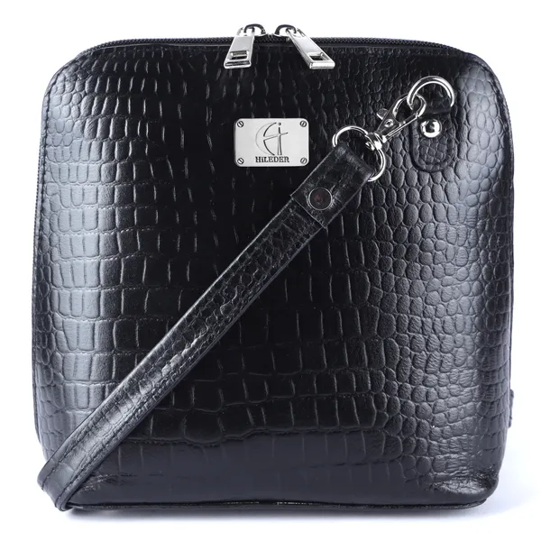 HiLEDER_Genuine_Leather_Crossbody_Sling_Messenger_Slim_Shoulder_Purse_Satchel_Textured_Bag_for_Women_&_Girl_With_Zipper_Closure_|_Medium_Size_|Black