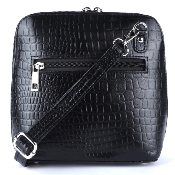 HiLEDER_Genuine_Leather_Crossbody_Sling_Messenger_Slim_Shoulder_Purse_Satchel_Textured_Bag_for_Women_&_Girl_With_Zipper_Closure_|_Medium_Size_|Black