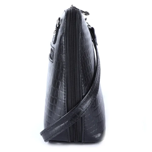 HiLEDER_Genuine_Leather_Crossbody_Sling_Messenger_Slim_Shoulder_Purse_Satchel_Textured_Bag_for_Women_&_Girl_With_Zipper_Closure_|_Medium_Size_|Black
