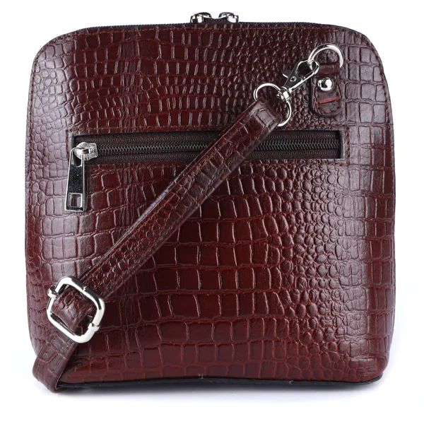 HiLEDER_Genuine_Leather_Crossbody_Sling_Messenger_Slim_Shoulder_Purse_Satchel_Textured_Bag_for_Women_&_Girl_With_Zipper_Closure_|_Medium_Size_|Brown