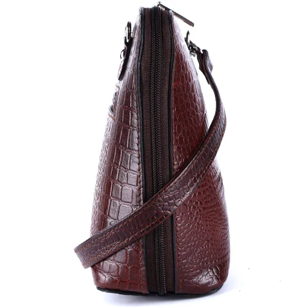 HiLEDER_Genuine_Leather_Crossbody_Sling_Messenger_Slim_Shoulder_Purse_Satchel_Textured_Bag_for_Women_&_Girl_With_Zipper_Closure_|_Medium_Size_|Brown