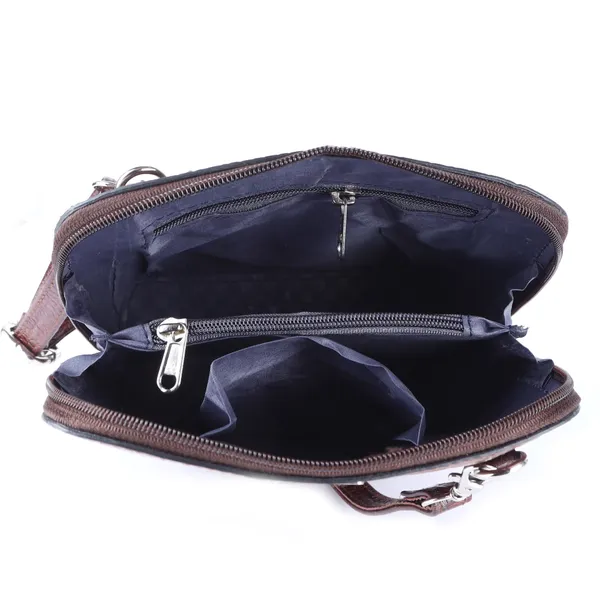 HiLEDER_Genuine_Leather_Crossbody_Sling_Messenger_Slim_Shoulder_Purse_Satchel_Textured_Bag_for_Women_&_Girl_With_Zipper_Closure_|_Medium_Size_|Brown