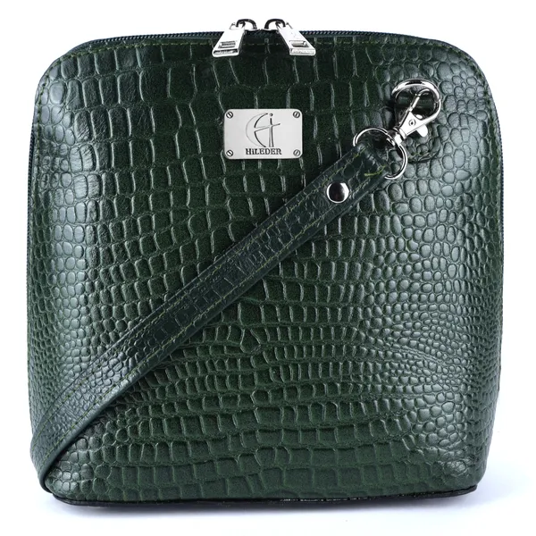 HiLEDER_Genuine_Leather_Crossbody_Sling_Messenger_Slim_Shoulder_Purse_Satchel_Textured_Bag_for_Women_&_Girl_With_Zipper_Closure_|_Medium_Size_|Green