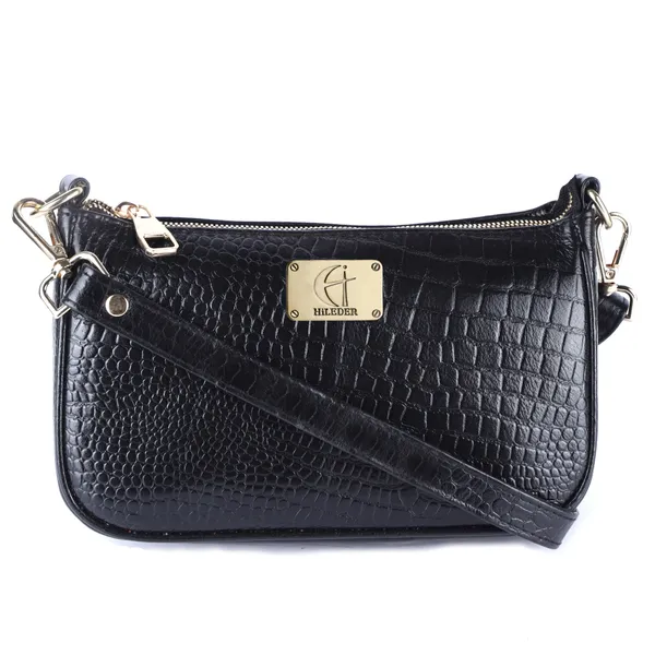 HiLEDER_Genuine_Leather_Crossbody_Sling_Messenger_Slim_Shoulder_Purse_Satchel_Textured_Bag_for_Women_&_Girl_With_Golden_Metallic_Zipper_Closure_|_Medium_Size_|Black