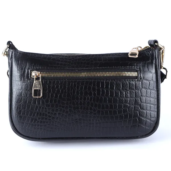HiLEDER_Genuine_Leather_Crossbody_Sling_Messenger_Slim_Shoulder_Purse_Satchel_Textured_Bag_for_Women_&_Girl_With_Golden_Metallic_Zipper_Closure_|_Medium_Size_|Black