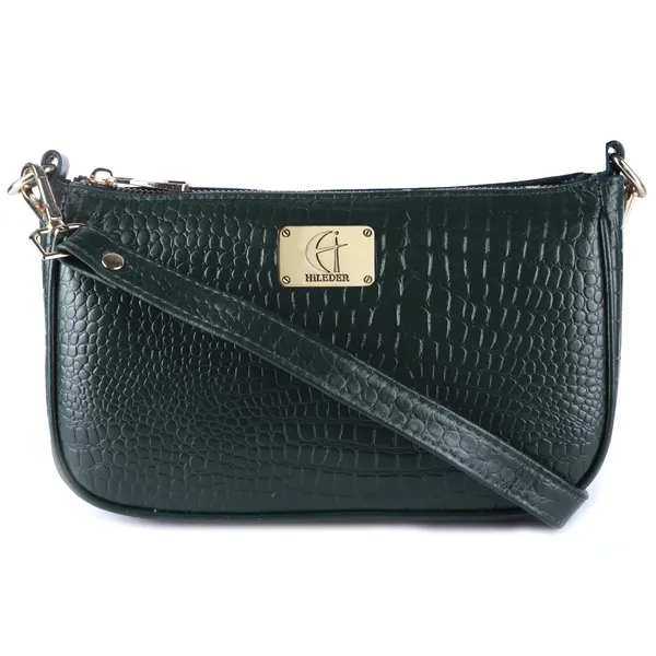 HiLEDER_Genuine_Leather_Crossbody_Sling_Messenger_Slim_Shoulder_Purse_Satchel_Textured_Bag_for_Women_&_Girl_With_Golden_Metallic_Zipper_Closure_|_Medium_Size_|Green