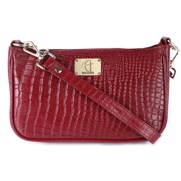 HiLEDER_Genuine_Leather_Crossbody_Sling_Messenger_Slim_Shoulder_Purse_Satchel_Textured_Bag_for_Women_&_Girl_With_Golden_Metallic_Zipper_Closure_|_Medium_Size_|Maroon