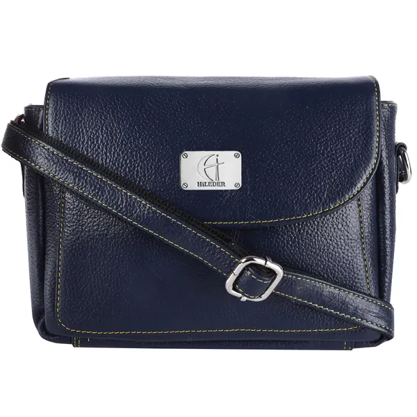 HiLEDER_Genuine_Leather_Crossbody_Sling_Messenger_Slim_Shoulder_Purse_Satchel_Bag_for_Women_&_Girl_with_Magnetic_Snap_Closure_|_Medium_Size_|Blue