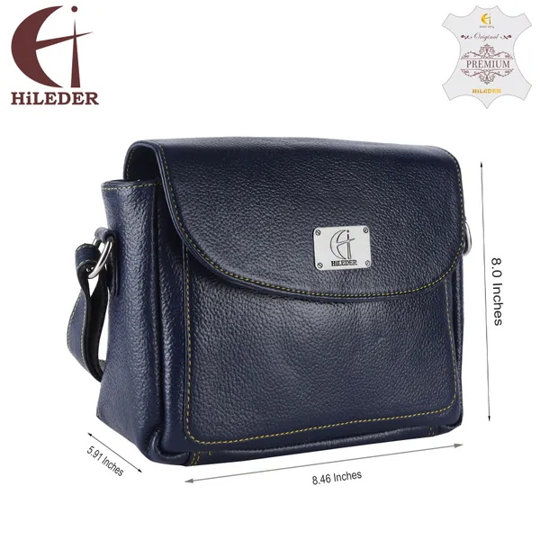 HiLEDER_Genuine_Leather_Crossbody_Sling_Messenger_Slim_Shoulder_Purse_Satchel_Bag_for_Women_&_Girl_with_Magnetic_Snap_Closure_|_Medium_Size_|Blue