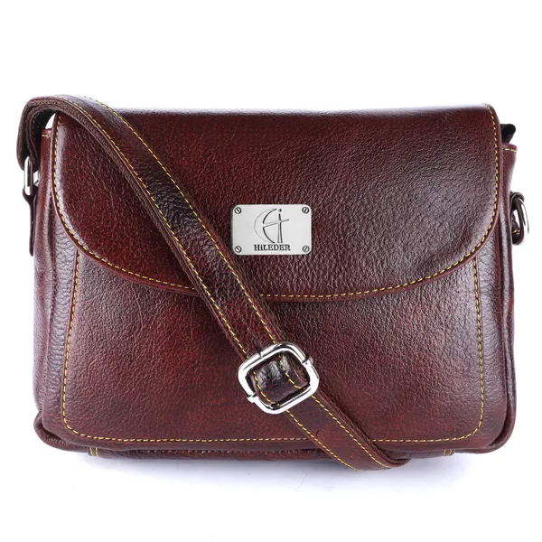 HiLEDER_Genuine_Leather_Crossbody_Sling_Messenger_Slim_Shoulder_Purse_Satchel_Bag_for_Women_&_Girl_with_Magnetic_Snap_Closure_|_Medium_Size_|_Brown