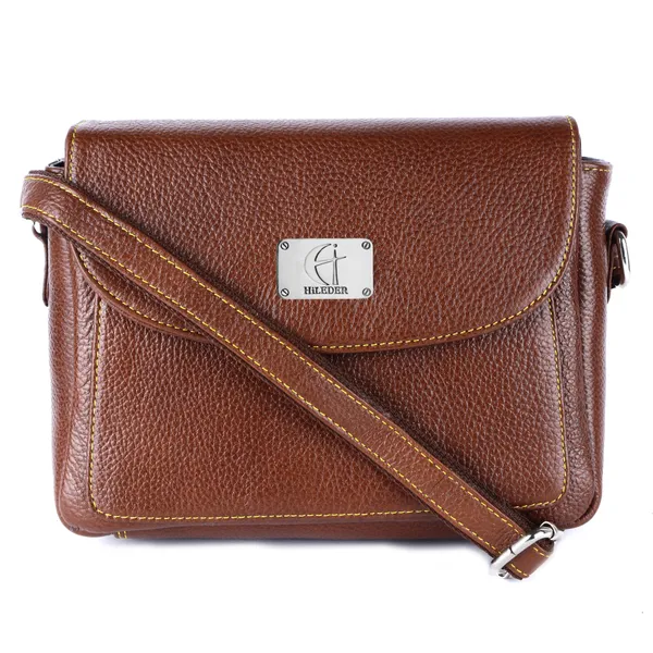 HiLEDER_Genuine_Leather_Crossbody_Sling_Messenger_Slim_Shoulder_Purse_Satchel_Bag_for_Women_&_Girl_with_Magnetic_Snap_Closure_|_Medium_Size_|Tan