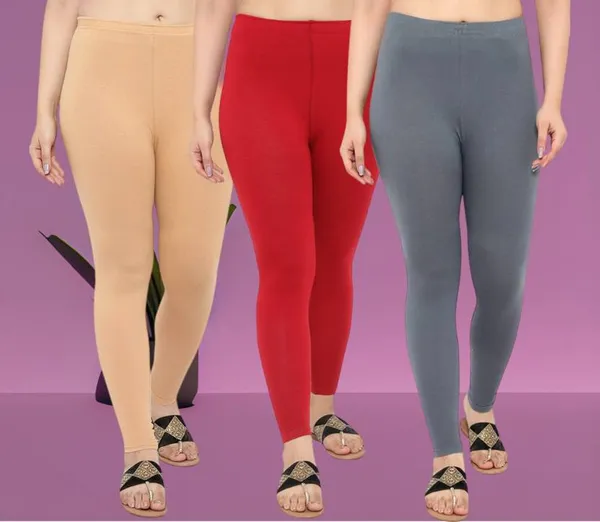 Women_Regular_Chudidar_Cream_Red_Grey_Cotton_Leggings_Combo_(Pack_of_3)