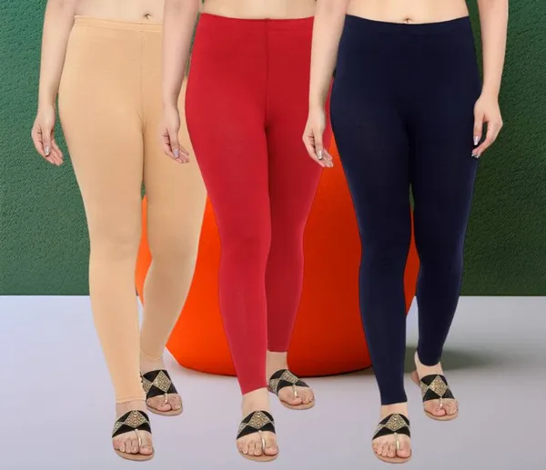 Women_Regular_Chudidar_Cream_Red_Navy_Blue_Cotton_Leggings_Combo_(Pack_of_3)