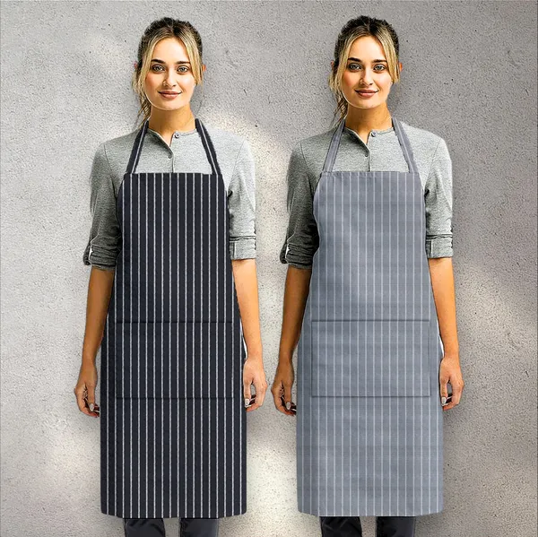 Single_Stripe_Kitchen_Apron_with_Center_Pocket,_Pack_of_2_(Grey,_Black)