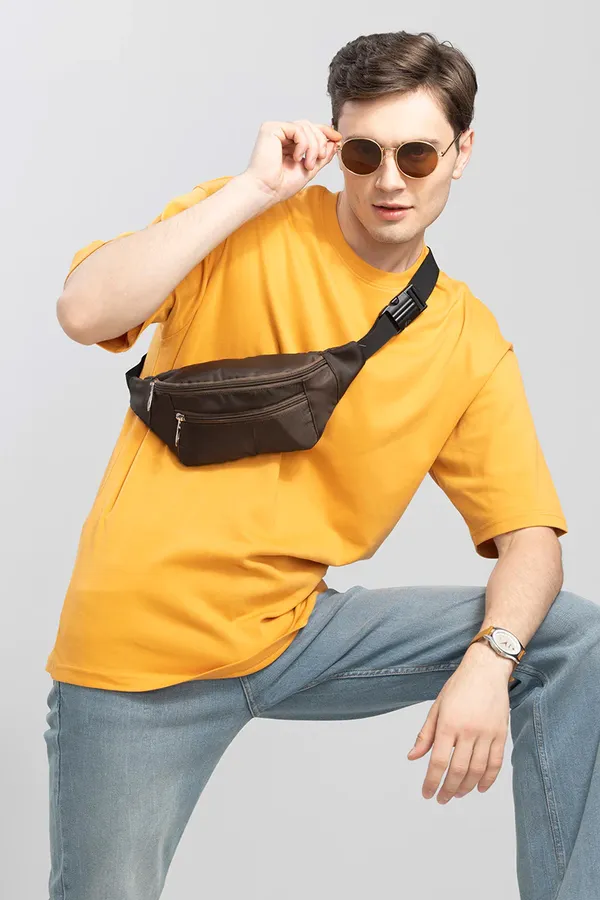 Farbot_Men_Solid_Round_Neck_Polyester_Yellow_T-Shirt