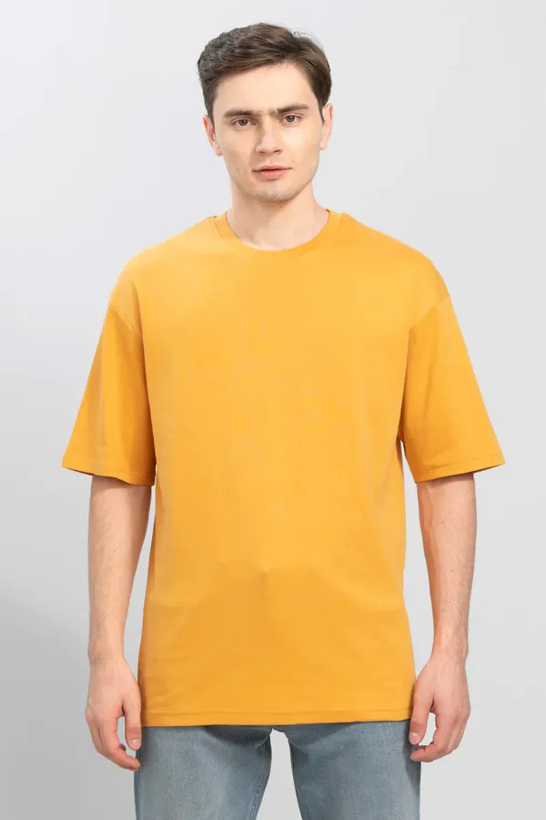 Farbot_Men_Solid_Round_Neck_Polyester_Yellow_T-Shirt