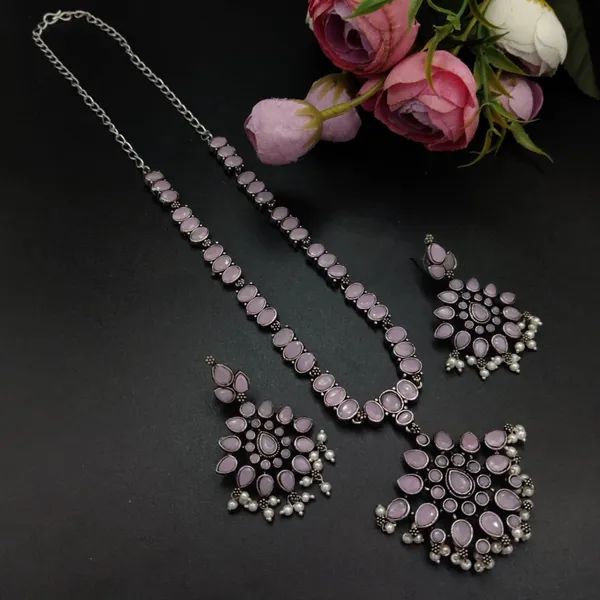 Oxidized_German_silver_party_wear_necklace_with_earrings-Pink