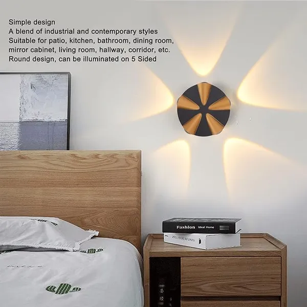 LED_Indoor_-_Outdoor_UP_-Down_Creative_Wall_Light,_Black_&_Gold,_Warm_White,_Rainproof_&_Shockproof_Body._(BlackGold_Round_5_Way)
