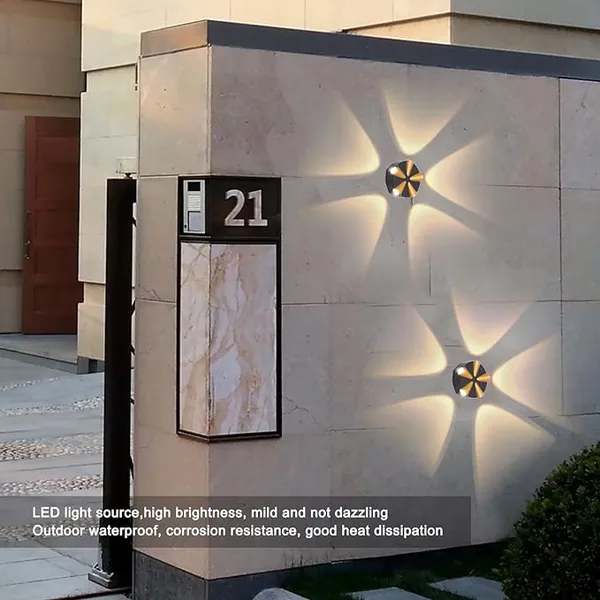 LED_Indoor_-_Outdoor_UP_-Down_Creative_Wall_Light,_Black_&_Gold,_Warm_White,_Rainproof_&_Shockproof_Body._(BlackGold_Round_5_Way)