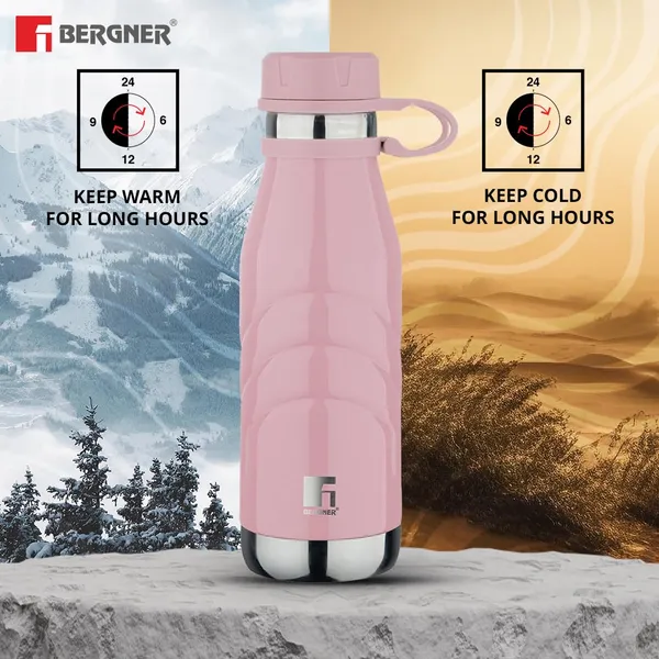 Bergner_Walking_1000_ml_Thermo_Steel_Bottle/Flask,_Hot/Cold,_Vacuum_Insulated,_For_Water/Coffee/Tea/Soup/Juice,_Use_in_Office/Commute/Sports/Travel,_Strapped_Screw_On_Top_Cap,_Pink/Flamingo,_Rust/Leak_Proof