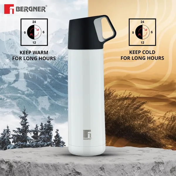 Bergner_Walking_500_ml_Thermo_Steel_Bottle/Flask,_Hot/Cold,_Vacuum_Insulated,_For_Water/Coffee/Tea/Soup/Juice,_Use_in_Office/Commute/Sports/Travel,_Press_Button_Lid_with_Cup,_Pearl/White,_Rust/Leak_Proof