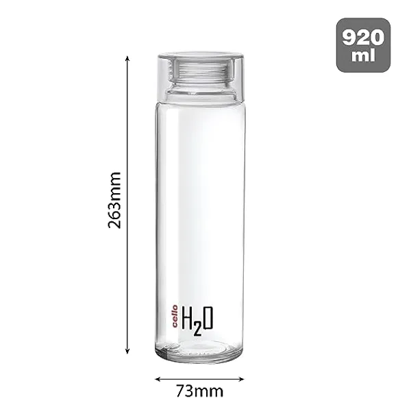 CELLO_H2O_Toughened_Glass_Fridge_Water_Bottle_with_Plastic_Cap,_920ml,_Set_of_3,_Clear