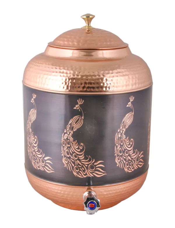 Copper_Water_Dispenser_Pot_Container_Matka_Antique_Peacock_Engraving_with_2_Copper_Glass_for_Water_Storing_Purpose_at_Home_and_Offices_Volume-14_L_(Pack_of_1_Pot+2_Copper_Glass)