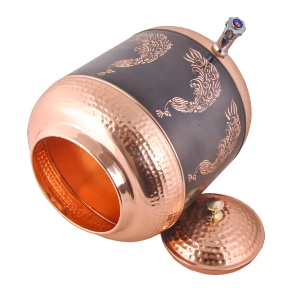 Copper_Water_Dispenser_Pot_Container_Matka_Antique_Peacock_Engraving_with_2_Copper_Glass_for_Water_Storing_Purpose_at_Home_and_Offices_Volume-14_L_(Pack_of_1_Pot+2_Copper_Glass)