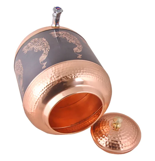 Copper_Water_Dispenser_Pot_Container_Matka_Antique_Peacock_Engraving_with_2_Copper_Glass_for_Water_Storing_Purpose_at_Home_and_Offices_Volume-14_L_(Pack_of_1_Pot+2_Copper_Glass)