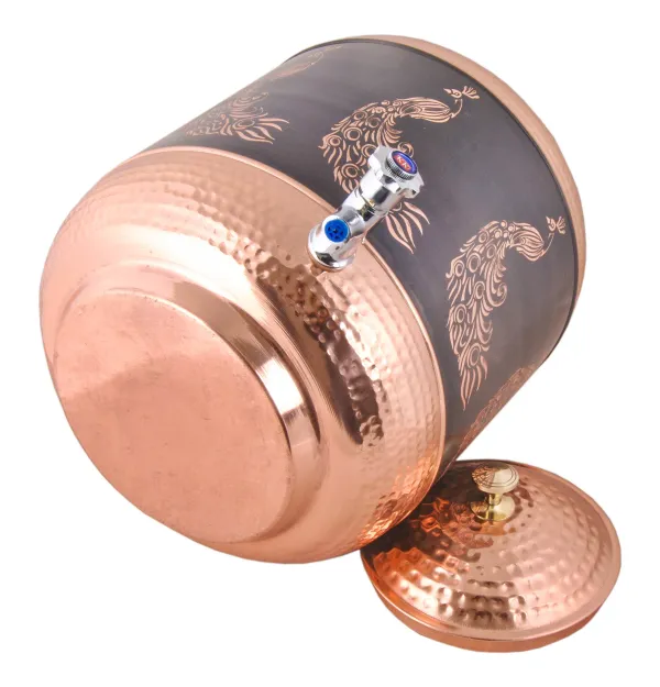 Copper_Water_Dispenser_Pot_Container_Matka_Antique_Peacock_Engraving_with_2_Copper_Glass_for_Water_Storing_Purpose_at_Home_and_Offices_Volume-14_L_(Pack_of_1_Pot+2_Copper_Glass)