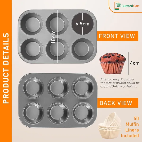 Carbon_Steel_Muffin_Tray_With_100_Muffin_Liners-_Versatile_Bakeware_For_6_Muffins-_Black,_Otg,_Microwave_&_Dishwasher_Safe-_Premium_Cupcake_Tray