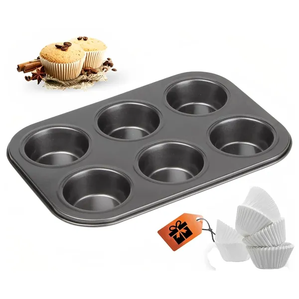 Carbon_Steel_Muffin_Tray_With_100_Muffin_Liners-_Versatile_Bakeware_For_6_Muffins-_Black,_Otg,_Microwave_&_Dishwasher_Safe-_Premium_Cupcake_Tray