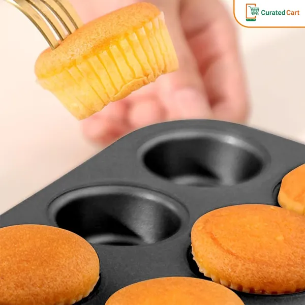 Carbon_Steel_Muffin_Tray_With_100_Muffin_Liners-_Versatile_Bakeware_For_6_Muffins-_Black,_Otg,_Microwave_&_Dishwasher_Safe-_Premium_Cupcake_Tray