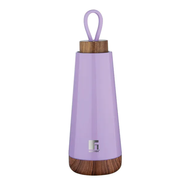 Bergner_Walking_370_ml_Thermo_Steel_Bottle/Flask,_Hot/Cold,_Vacuum_Insulated,_For_Water/Coffee/Tea/Soup/Juice,_Use_in_Office/Commute/Sports/Travel,_Wooden_Cap_Screw_On_Lid,_Metallic_Purple/Lilac,_Rust/Leak_Proof