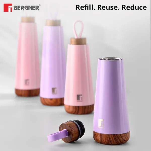 Bergner_Walking_370_ml_Thermo_Steel_Bottle/Flask,_Hot/Cold,_Vacuum_Insulated,_For_Water/Coffee/Tea/Soup/Juice,_Use_in_Office/Commute/Sports/Travel,_Wooden_Cap_Screw_On_Lid,_Metallic_Purple/Lilac,_Rust/Leak_Proof