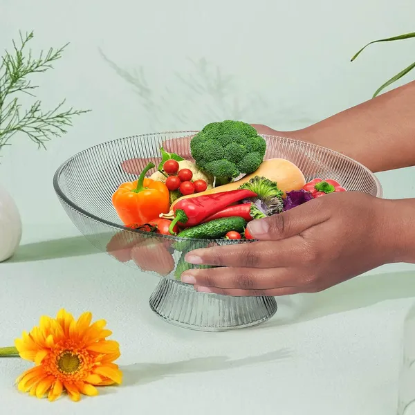Pure_Source_India_Beutiful_Glass_Fruit_Bowl_for_Dining_Table_Decorative_Vegitable_Basket_for_Home_and_Kitchen_for_Tabletop,_10"_Dia,_4"_Height_(Crystal_Clear)