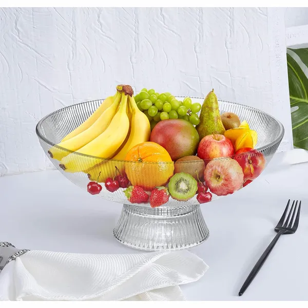 Pure_Source_India_Beutiful_Glass_Fruit_Bowl_for_Dining_Table_Decorative_Vegitable_Basket_for_Home_and_Kitchen_for_Tabletop,_10"_Dia,_4"_Height_(Crystal_Clear)