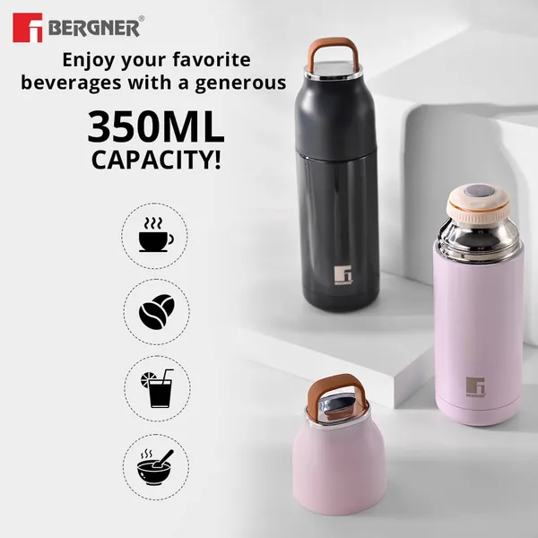 Bergner_Walking_350_ml_Thermo_Steel_Bottle/Flask,_Hot/Cold,_Vacuum_Insulated,_For_Water/Coffee/Tea/Soup/Juice,_Use_in_Office/Commute/Sports/Travel,_Press_Button_Lid_with_Cap,_Purple/Lilac,_Rust/Leak_Proof