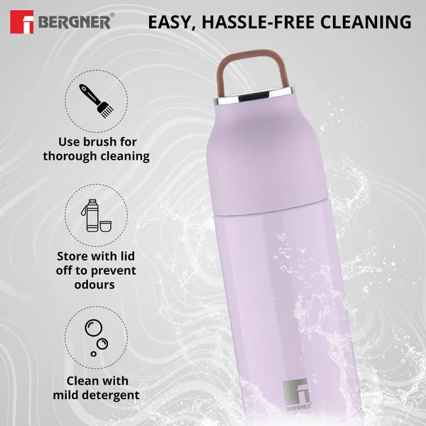 Bergner_Walking_350_ml_Thermo_Steel_Bottle/Flask,_Hot/Cold,_Vacuum_Insulated,_For_Water/Coffee/Tea/Soup/Juice,_Use_in_Office/Commute/Sports/Travel,_Press_Button_Lid_with_Cap,_Purple/Lilac,_Rust/Leak_Proof