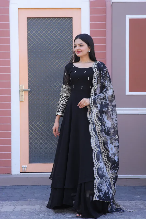 DREAM DEALS FASHION Black Colour Luxe Luminary Most Beautiful Gown With Dupatta Price in India Buy DREAM DEALS FASHION Black Colour Luxe Luminary