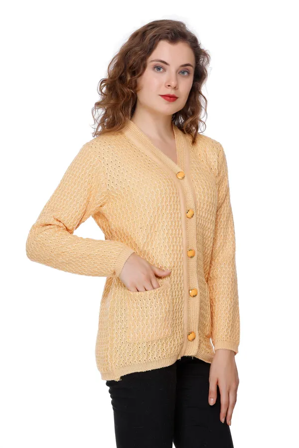 Yellow_Women's_Woolen_Silky_Yarn_Cardigan_for_Winter