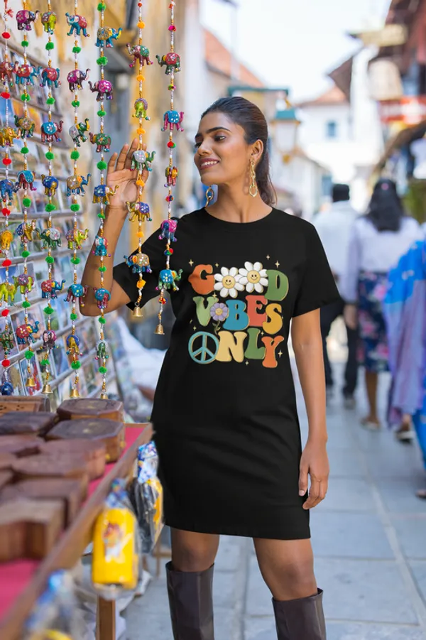 T-Shirt_Dress_for_Women_&_Girls_|_100%_Premium_Cotton_Material_|_2_Side_Pockets_(Black-Vibes)