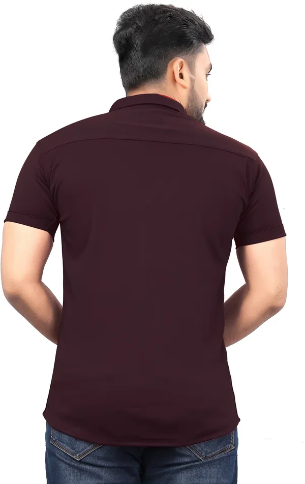Wine_Lycra_Blend_Solid_Half_Sleeve_Casual_Wear_Shirt