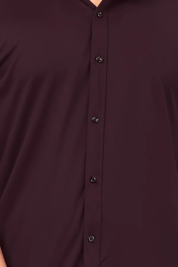 Wine_Lycra_Blend_Solid_Half_Sleeve_Casual_Wear_Shirt