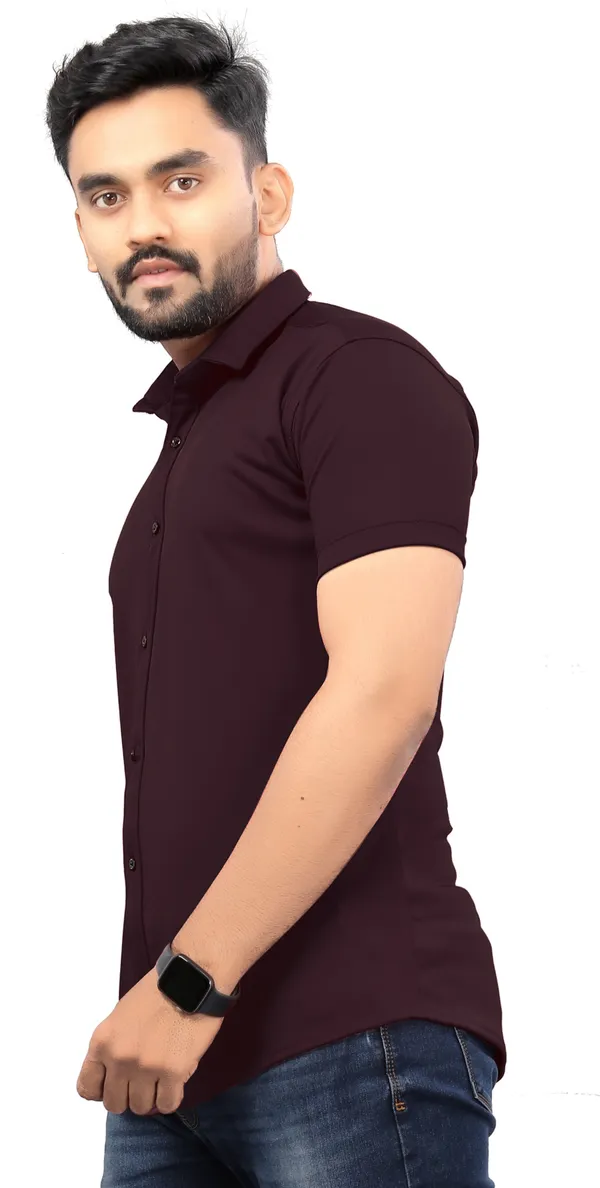 Wine_Lycra_Blend_Solid_Half_Sleeve_Casual_Wear_Shirt
