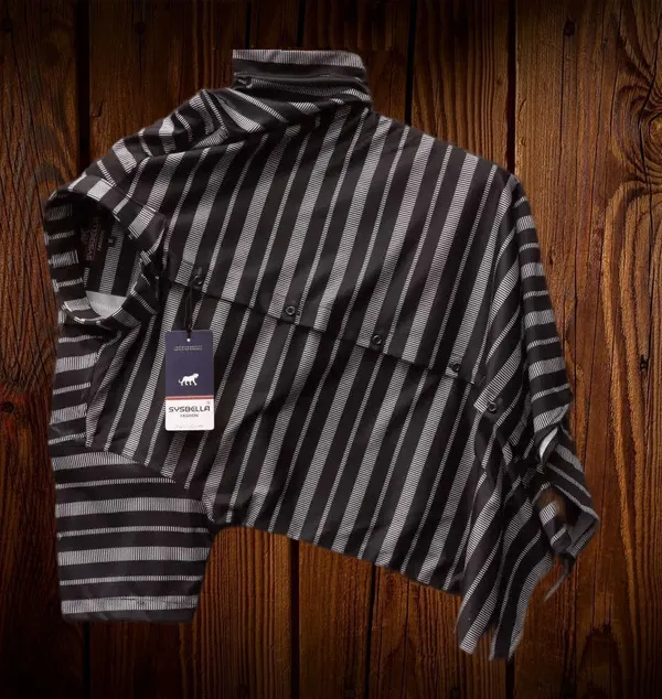 Black_Lycra_Blend_Striped_Short_Sleeve_Casual_Wear_Shirt