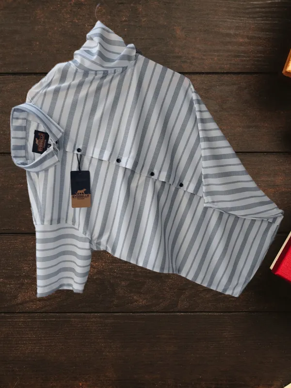 White_Lycra_Blend_Striped_Short_Sleeve_Casual_Wear_Shirt