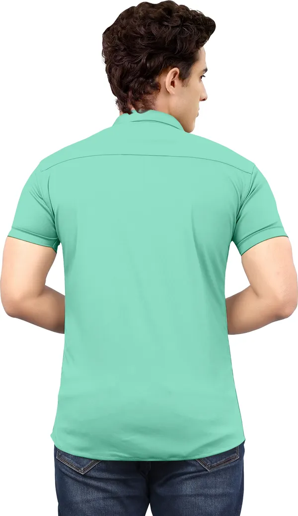Light_Green_Lycra_Blend_Solid_Short_Sleeve_Casual_Wear_Shirt
