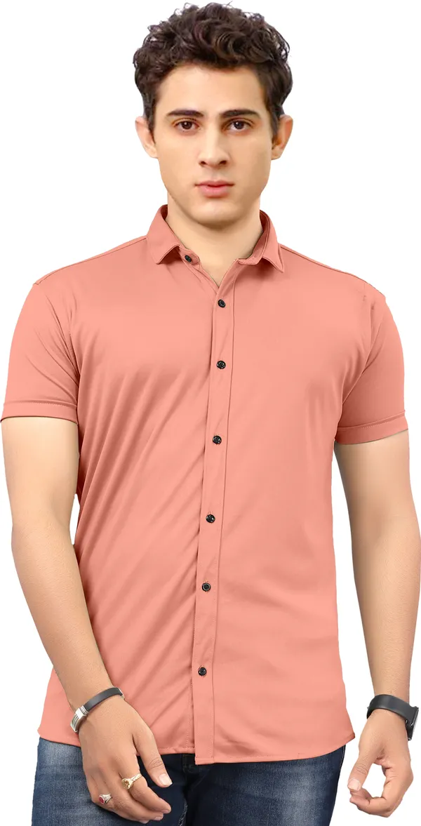 Peach_Lycra_Blend_Solid_Short_Sleeve_Casual_Wear_Shirt