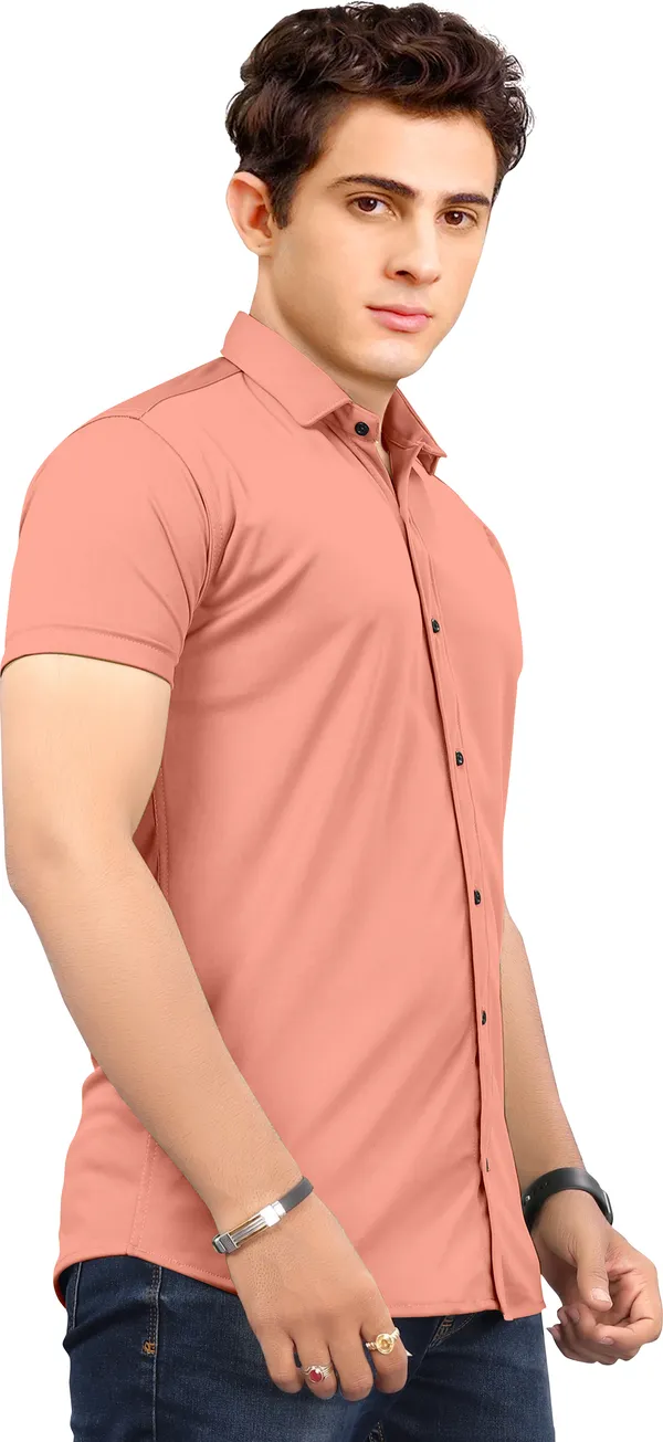 Peach_Lycra_Blend_Solid_Short_Sleeve_Casual_Wear_Shirt